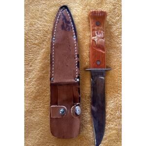 Vintage Imperial Carbon Steel Moose Head Handle Hunting Knife w/ Sheath 8.75"